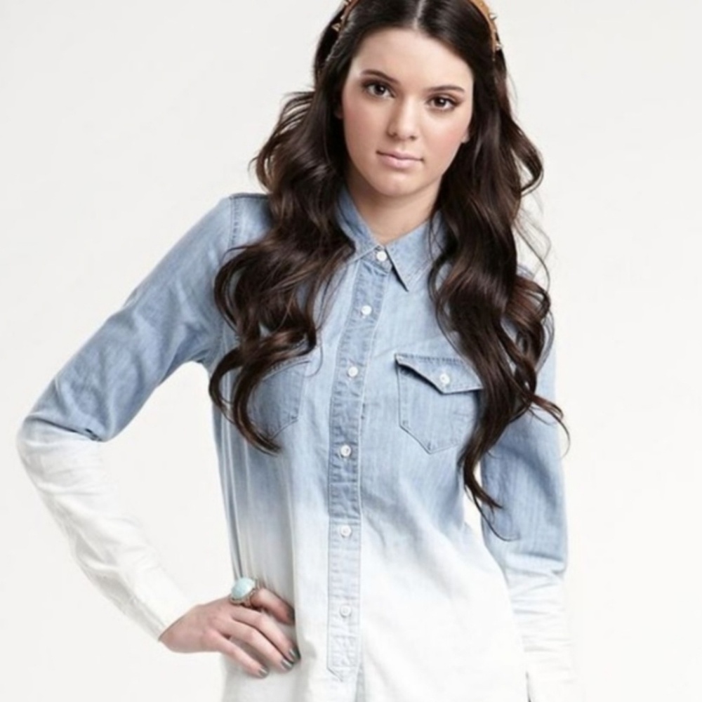 KENDAL AND KYLIE  Washed Denim Button Up
